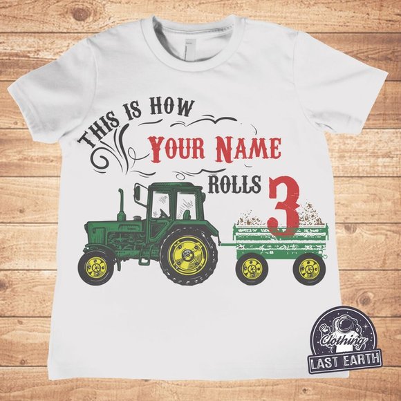 Kids Tractor Shirt Personalized Tractor Birthday Gifts for Boys Girls Tees - Picture 2 of 2
